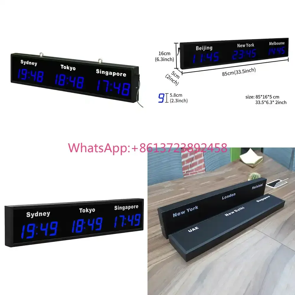 CP034 Digital World Wall Clock 3 Cities Time Display Software Update Time Zone Electronic Wall Clock Home Office Decoration