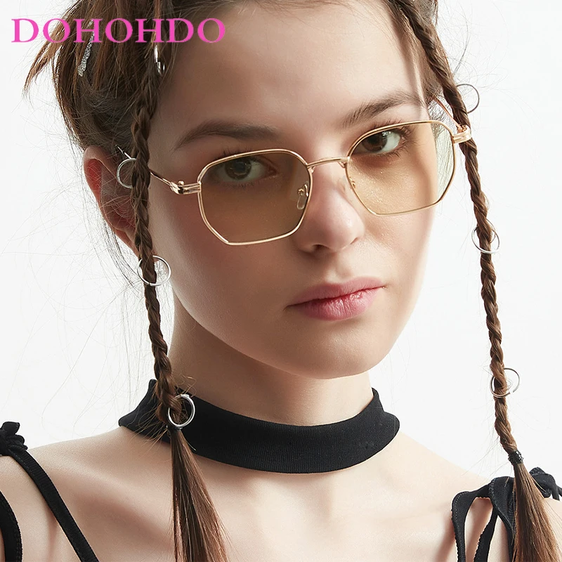 DOHOHDO Classic Fashion Sunglasses Men New Square Polygon Small Frame Women Metal Eyewear Driving Sun Glasses UV400 Gafas de sol