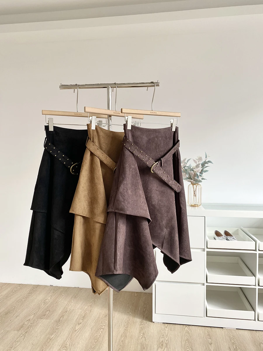 Slimming Mid-Length Korean Retro Elegant Abstract Pure Color Women's Skirt High Waist A-Line Polyester Fiber Commute Suitable