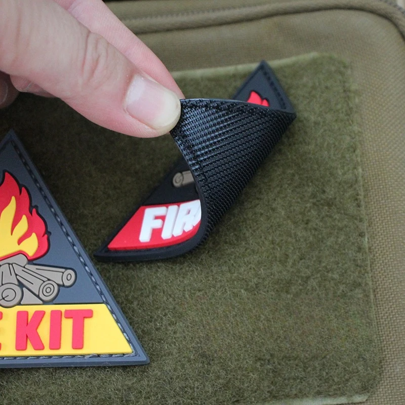 1PC Outdoor Tactical  FIRE KIT Fire Patch Safety Kit Hook Loop Armband PVC Soft Plastic Triangular Patches DIY Apparel Supplies