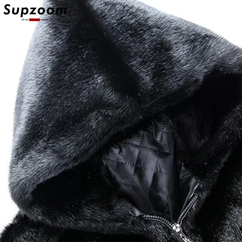 Supzoom 2022 New Arrival Top Fashion Winter Warm Flowing Gold Mink Imitation Sheep Sheared Fur Zipper Men's Solid Hooded Jacket