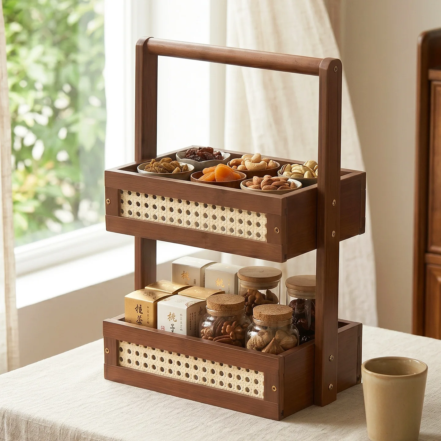 Kitchen solid wood storage basket large capacity sundries sorting wooden box cosmetics storage box tea set retro storage box