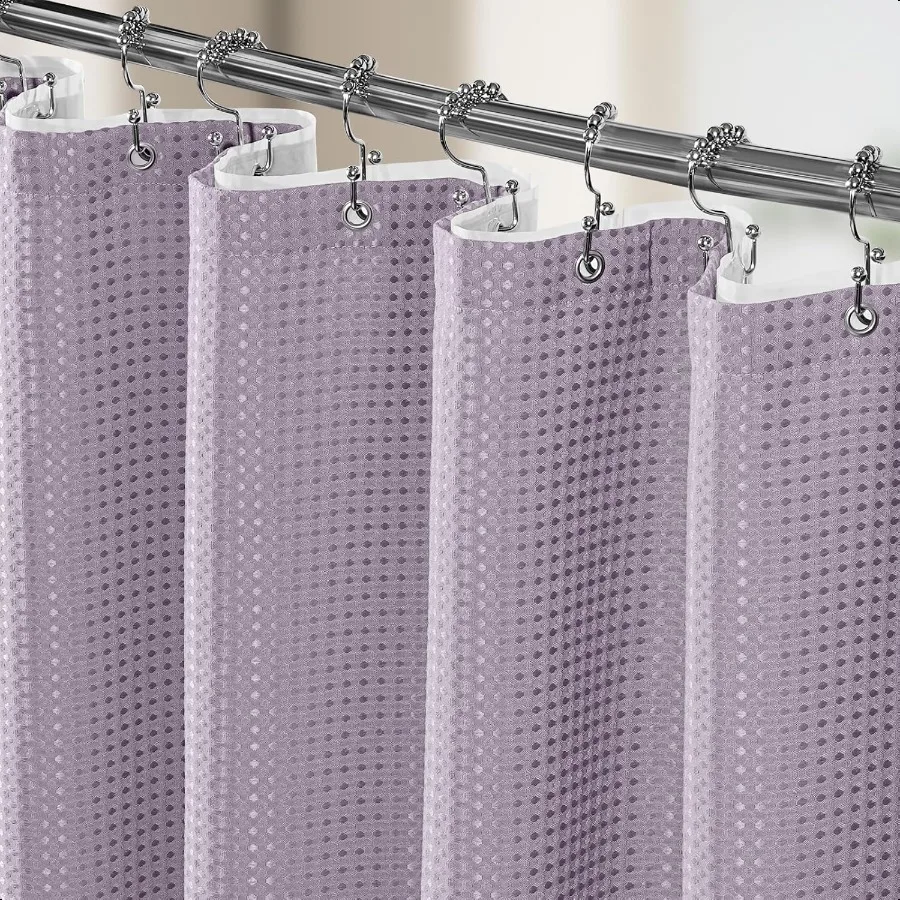 3 in 1 Shower Curtain Set Waffle Shower Curtain and Liner Set with 12 Double Sided Shower Curtain Hooks 258GSM Luxury Weighted