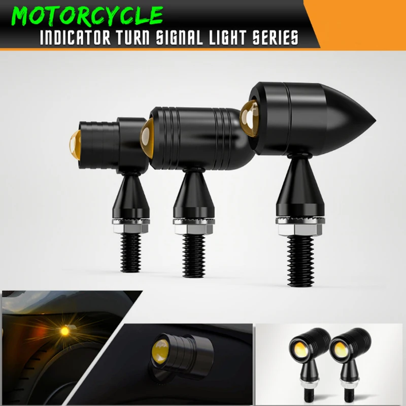 Motorcycle Universal Retro Turn Signals Mini LED Bullet Flasher Light Indicator Amber Lamp 12V 8mm Cafe Racer For Yamaha Honda