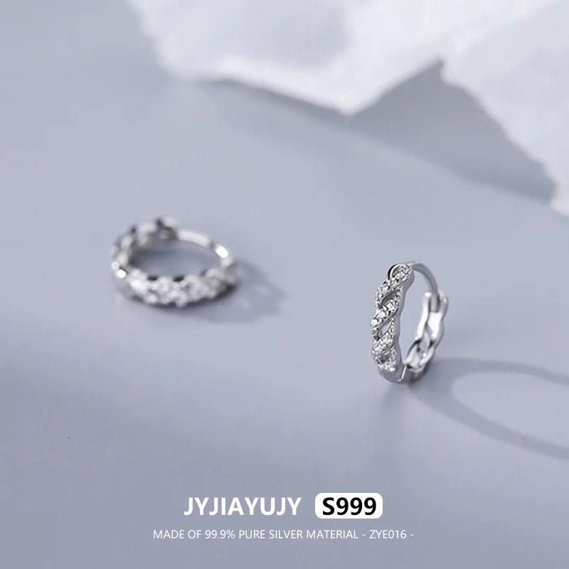 

JYJIAYUJY 100% Pure Silver S999 Hoop Earrings With Mini White Zircon Hollow Out Design 11MM Jewelry Gift Daily Use ZYE016