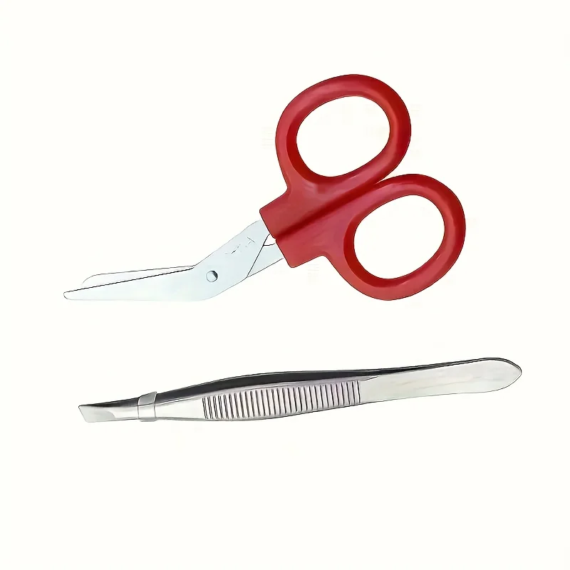

2Pcs Stainless Steel First Aid Kit Scissors Tweezers Portable Ergonomic Durable for Emergency Wound Care Minor Injury