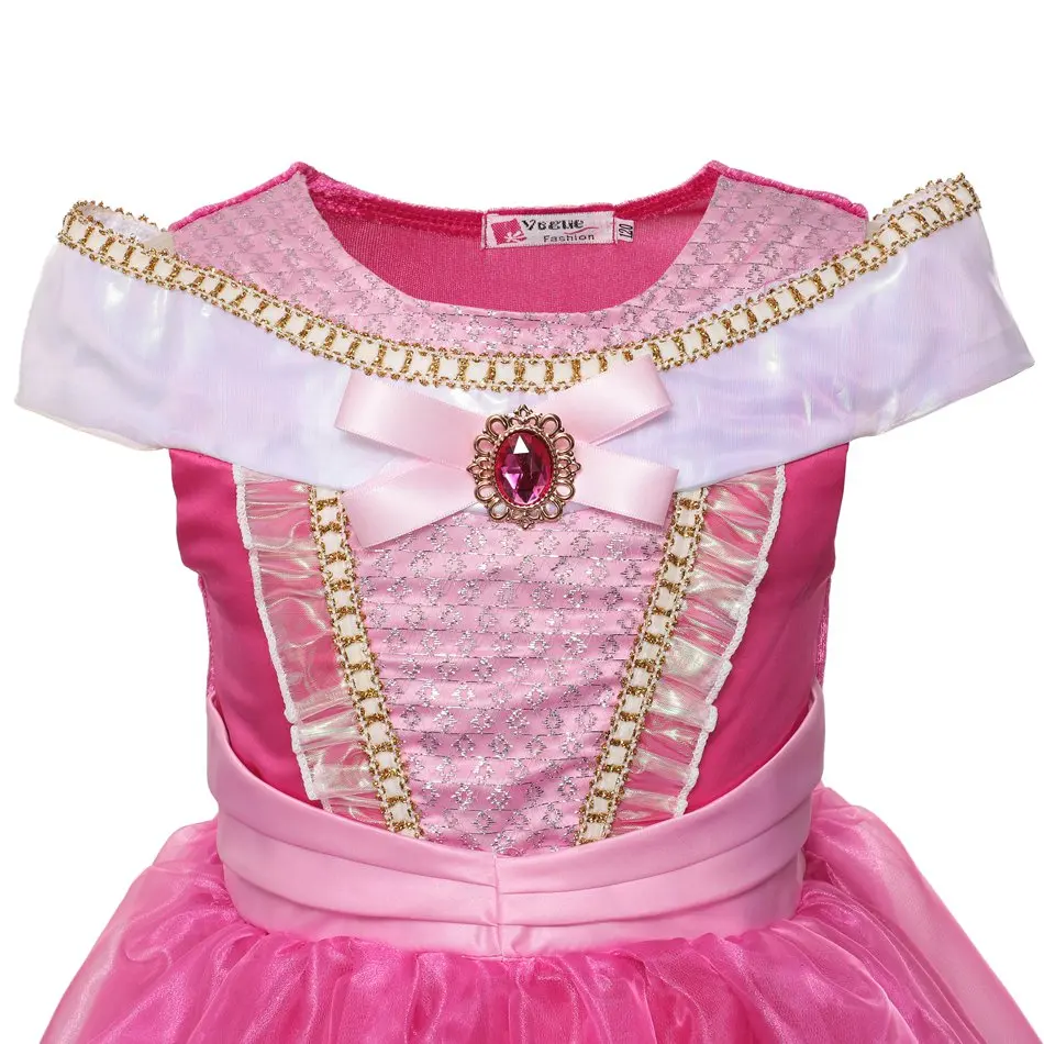 Disney Girls Princess Dress Sleeping Beauty Aurora Cosplay Costume Carnival Birthday Party Pink Dresses Kids Clothing Outfits