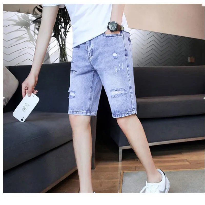 New Men’s Denim Shorts Summer Thin Shorts for Men Fashion Korean Version Casual Torn Pants 5 Crops Outwear  반바지 Ropa Hombre