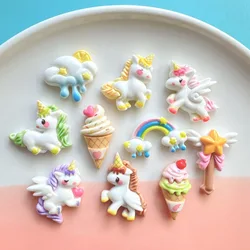 10Pcs New Cute Cartoon Unicorn, Rainbow, Ice Cream Series Flat Back Resin Cabochons Scrapbooking DIY Jewelry Craft Decoration