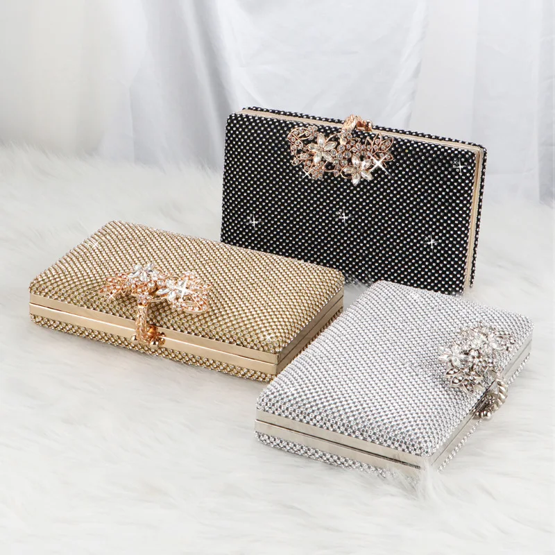 Embreagem de diamante brilhante com corrente metálica para mulheres, quadrado, glitter, strass, bolsas mensageiro, pulseiras elegantes, bolsa de luxo, embreagem noturna