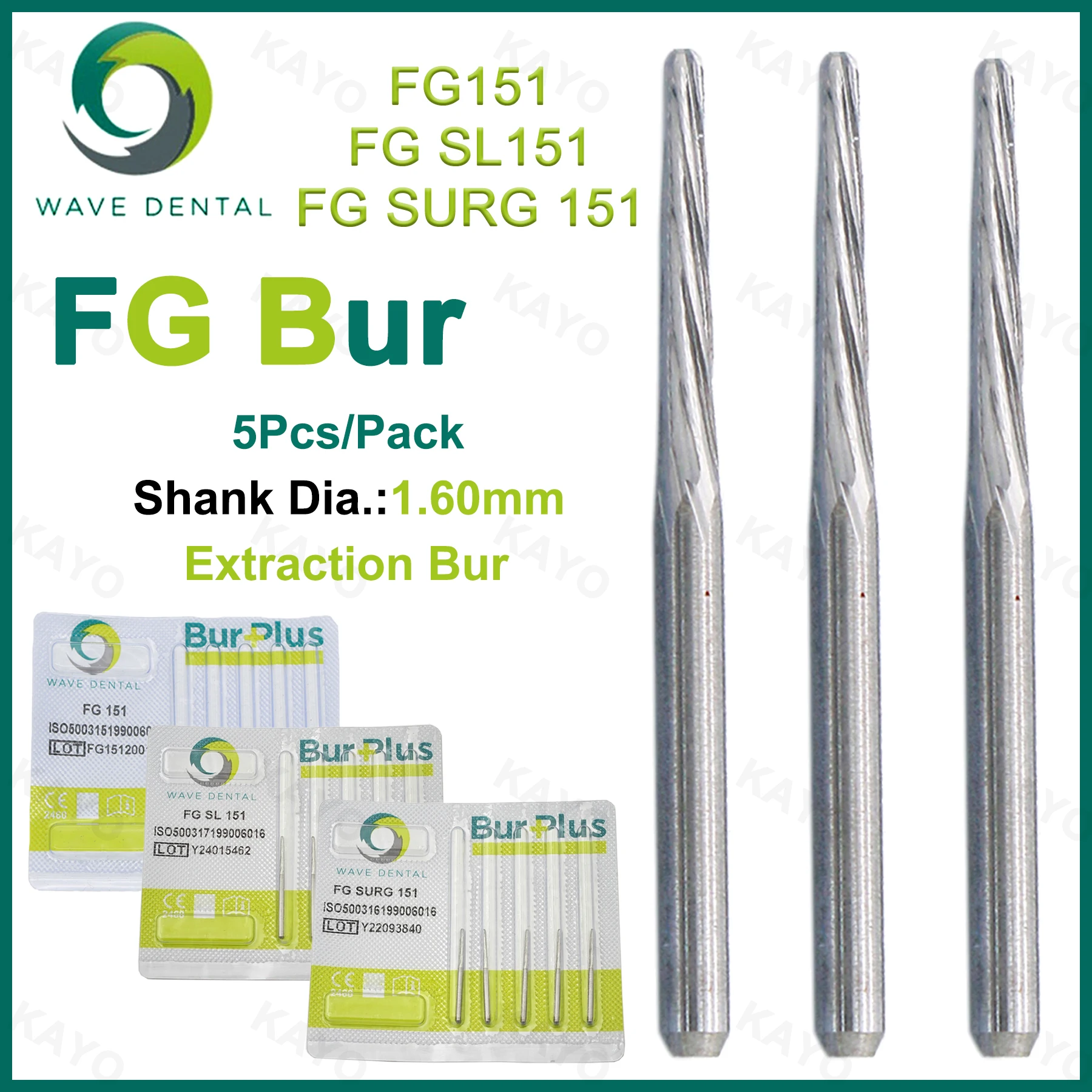 WAVE Dental Extraction Burs FG High Speed Bur Tungsten Carbide Drills FG151 FG SURG 151 1.6mm 5Pcs/Pack Dental Accessories