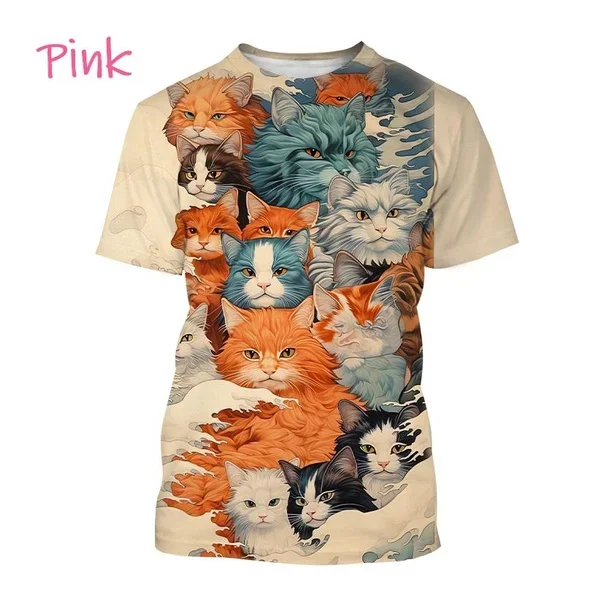 Fashionable Personalized Harajuku Style Unisex Short-sleeved Top New Animal Cat 3D Printed T-shirt