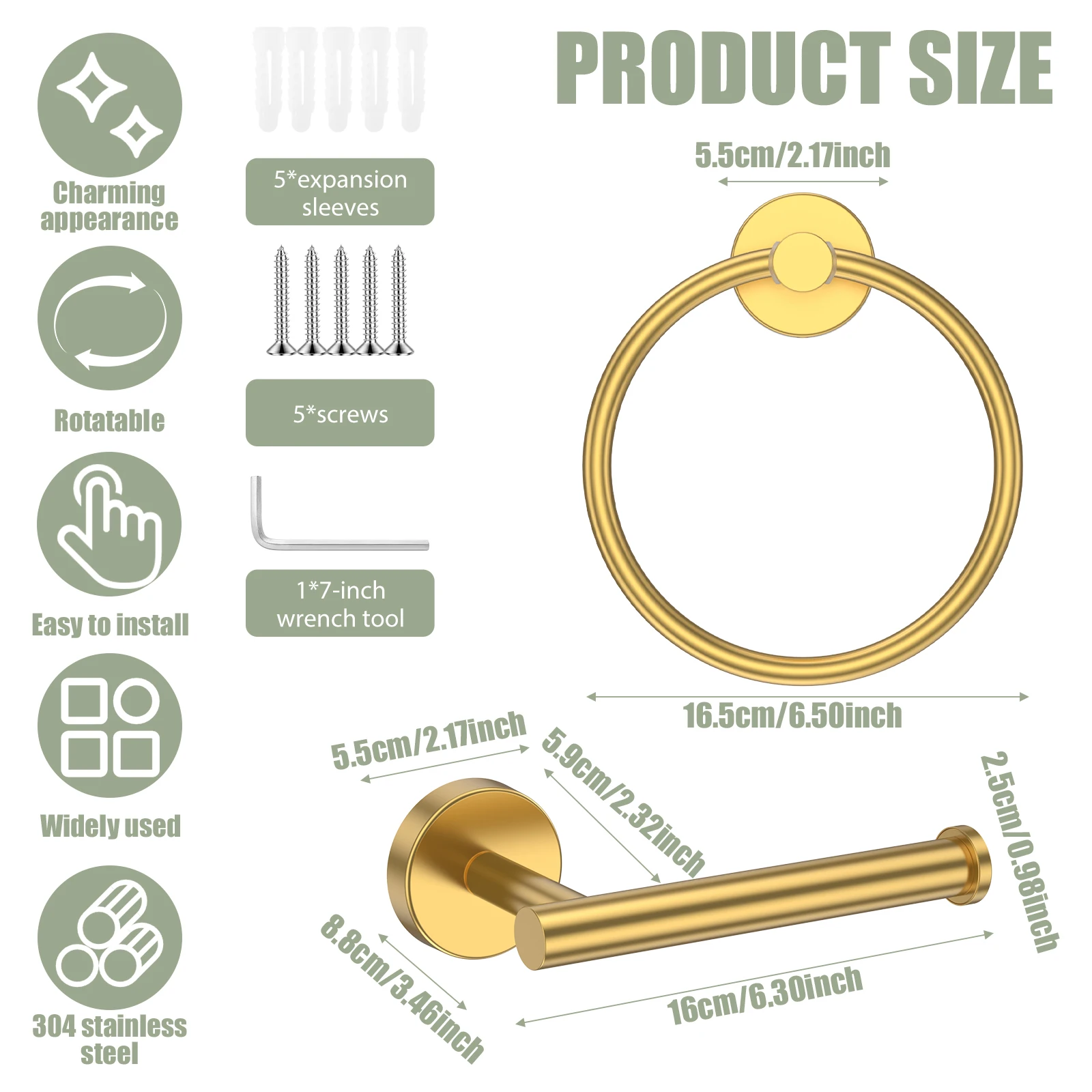 خطاف حلقة المنشفة وحامل ورق المرحاض، ملحقات الأجهزة المستديرة المثبتة على الحائط من الفولاذ المقاوم للصدأ