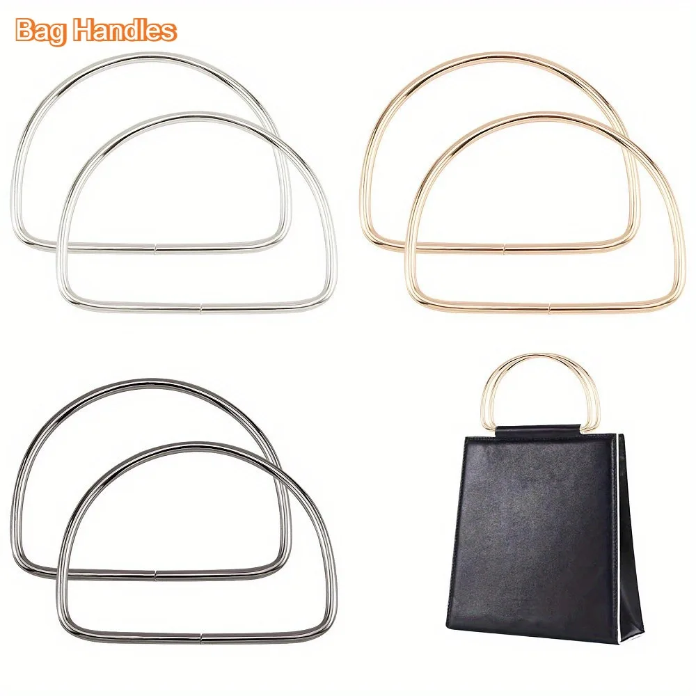 2Pcs Metal Wallet Handle, D-ring Handbag Ring Buckle Handle Replacement Parts DIY Hand Woven Bag