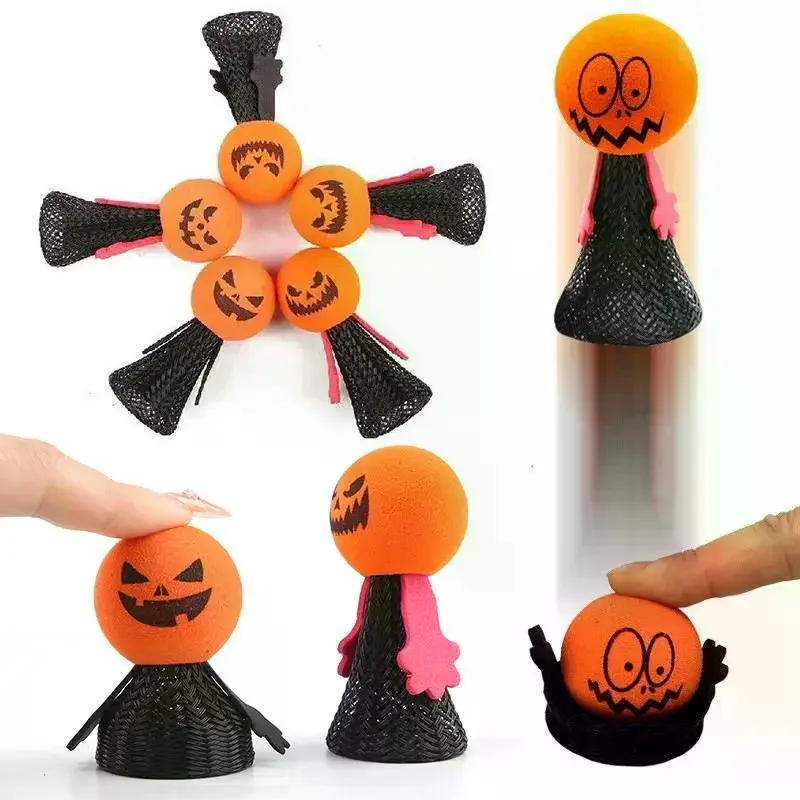 5/10Pcs Creative Halloween Finger Puppet Jumping Doll Spring Bouncing Toy Launchers Stress Relief Fidget Toy Halloween Party