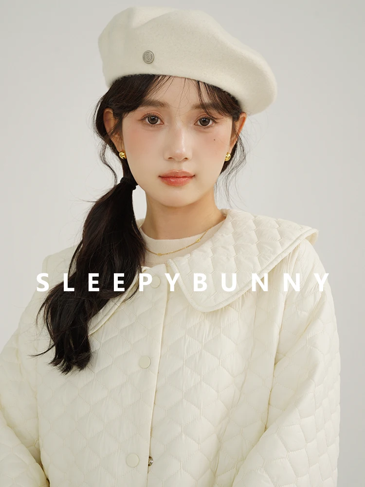 Quilted Doll Collar Cotton Jacket Women Winter Lightweight Warm Padded Coat Cute Slim Short Outerwear Petite Girls Cold Weather