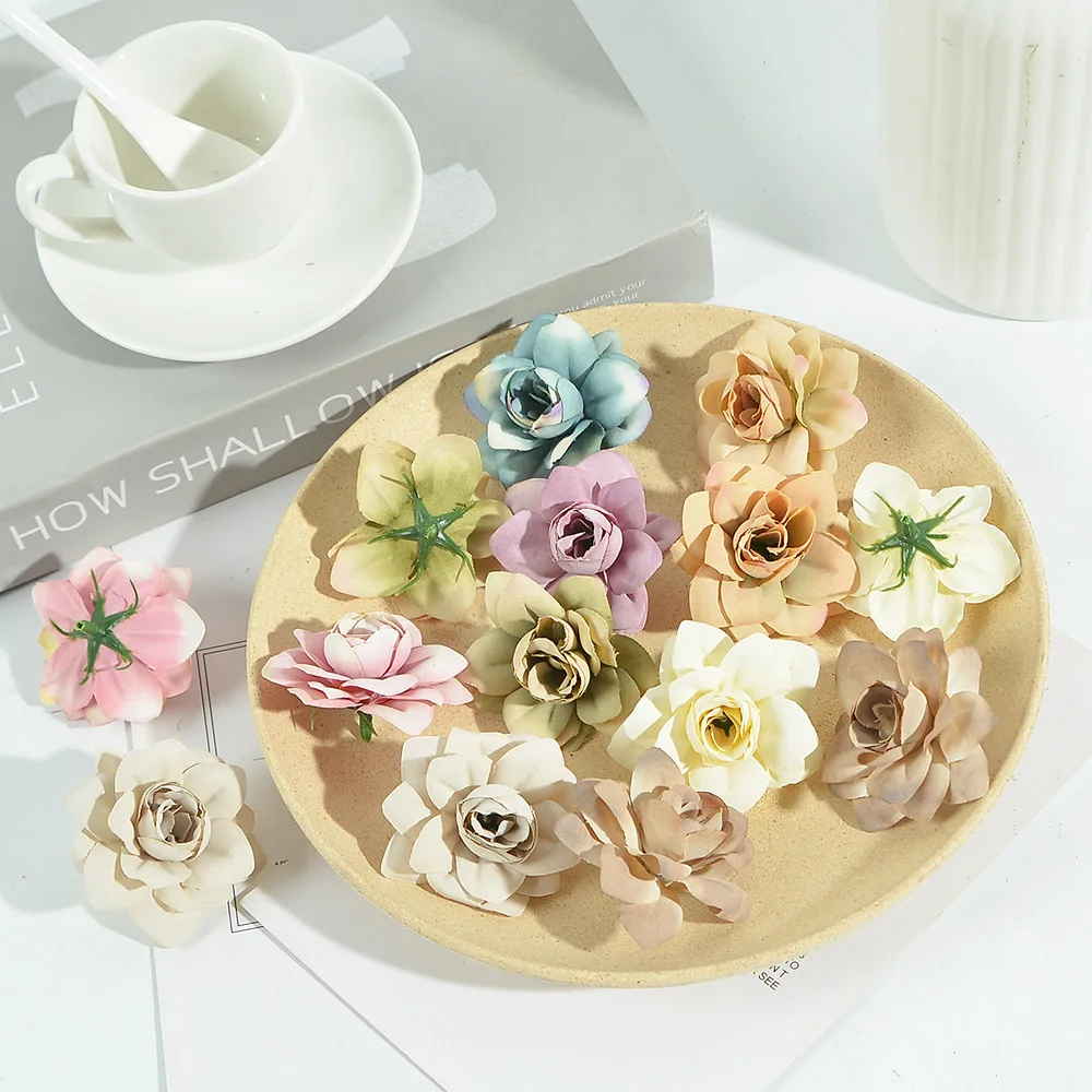 20Pcs Artificial Flowers Rose Heads 5cm Silk Fake Flowers For  Garden Party Wedding Home Decoration Craft Wreath Accessories