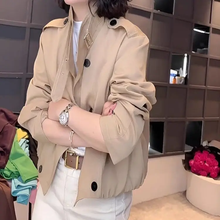 

Brown Trench Women'S Fashionable Raincoat Letters Drying Gray-White Age Reducing Simplicity Printting Vinatge Utility Features