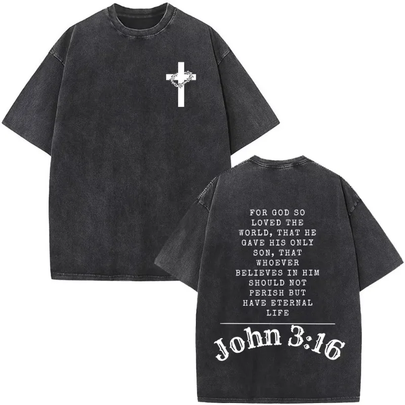 Christian Jesus Faith Over Fear Bible Verse Washed T-shirts Men's Women's Fashion Vintage Oversized Wash T Shirts Cotton T-shirt