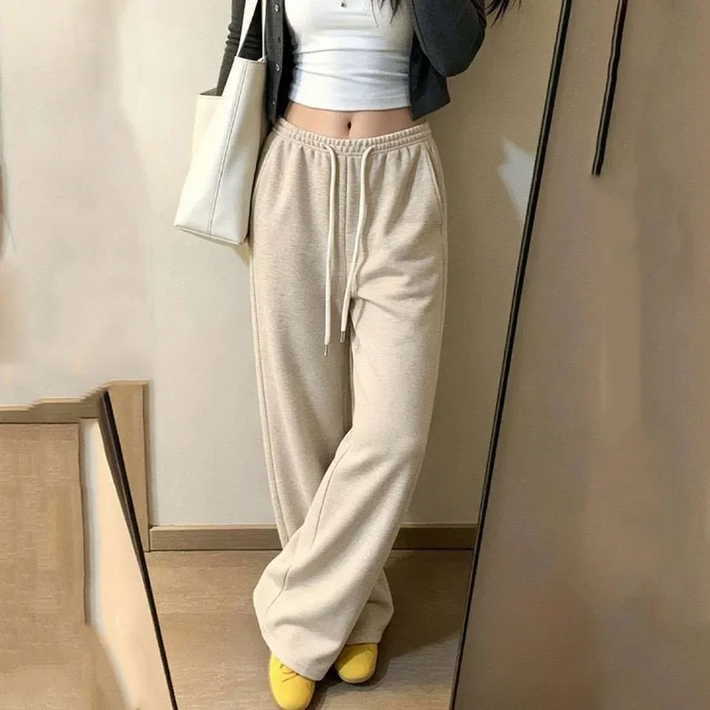 Elastic Waist Vintage Drawstring  Trousers Women Autumn New American Baggy Wide Leg Pants Female Lazy Style Versatile Sweatpants