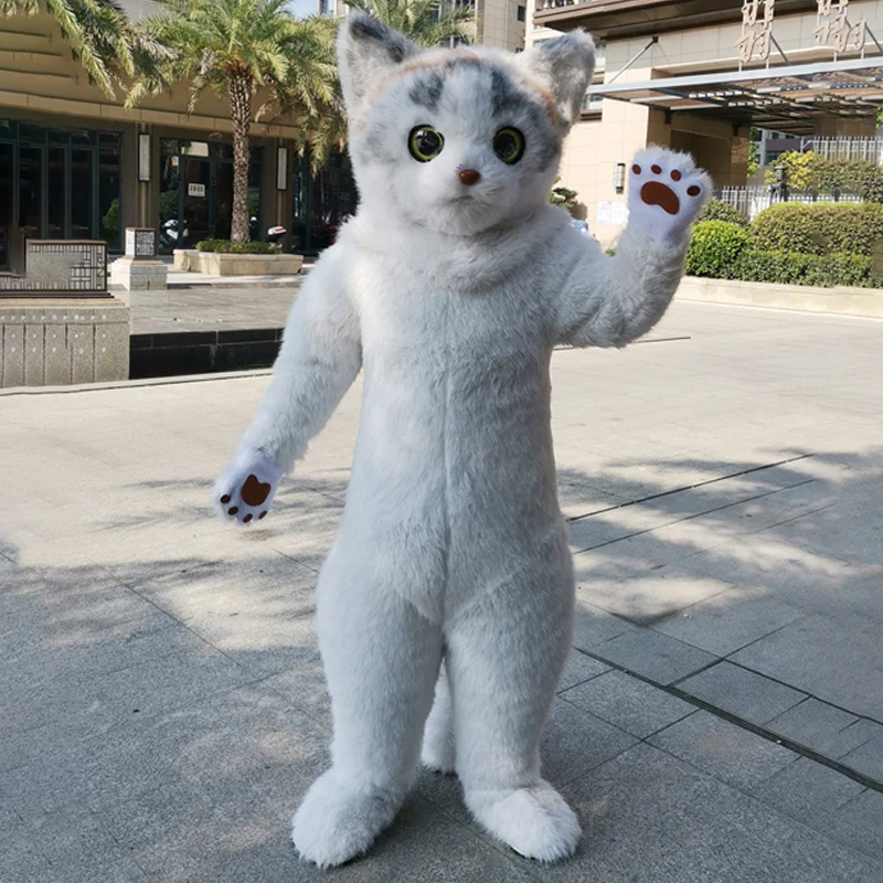 White Cat Fursuit Mascot Costume Inflatable Cartoon Husky Dog Cosplay Dress Suits For Walking Performance Animal Carnival Party