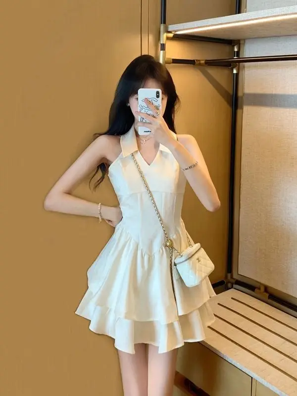 MiiiiX Sweet Elegant Halterneck Sleeveless Dress Women's 2024 Summer Tierred Design Waist Slimming Short Skirt Female Clothing