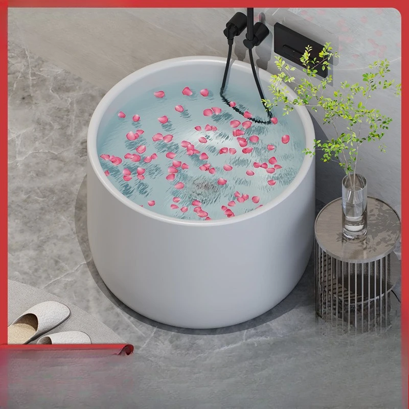 Independent round bathtub household small apartment mini Japanese deep bubble small bathtub bidet acrylic bath bucket