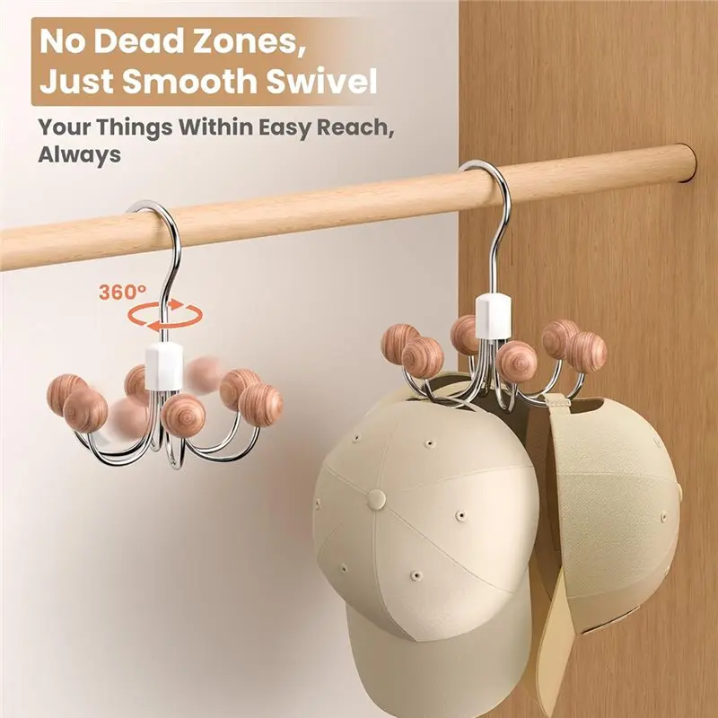 Hot Sale-Closet Organizer 4-Pack 360° Swivel Hoodie Hangers With 6 Wood Balls For Bra, Scarf, Belt, Purse& Accessories Storage S