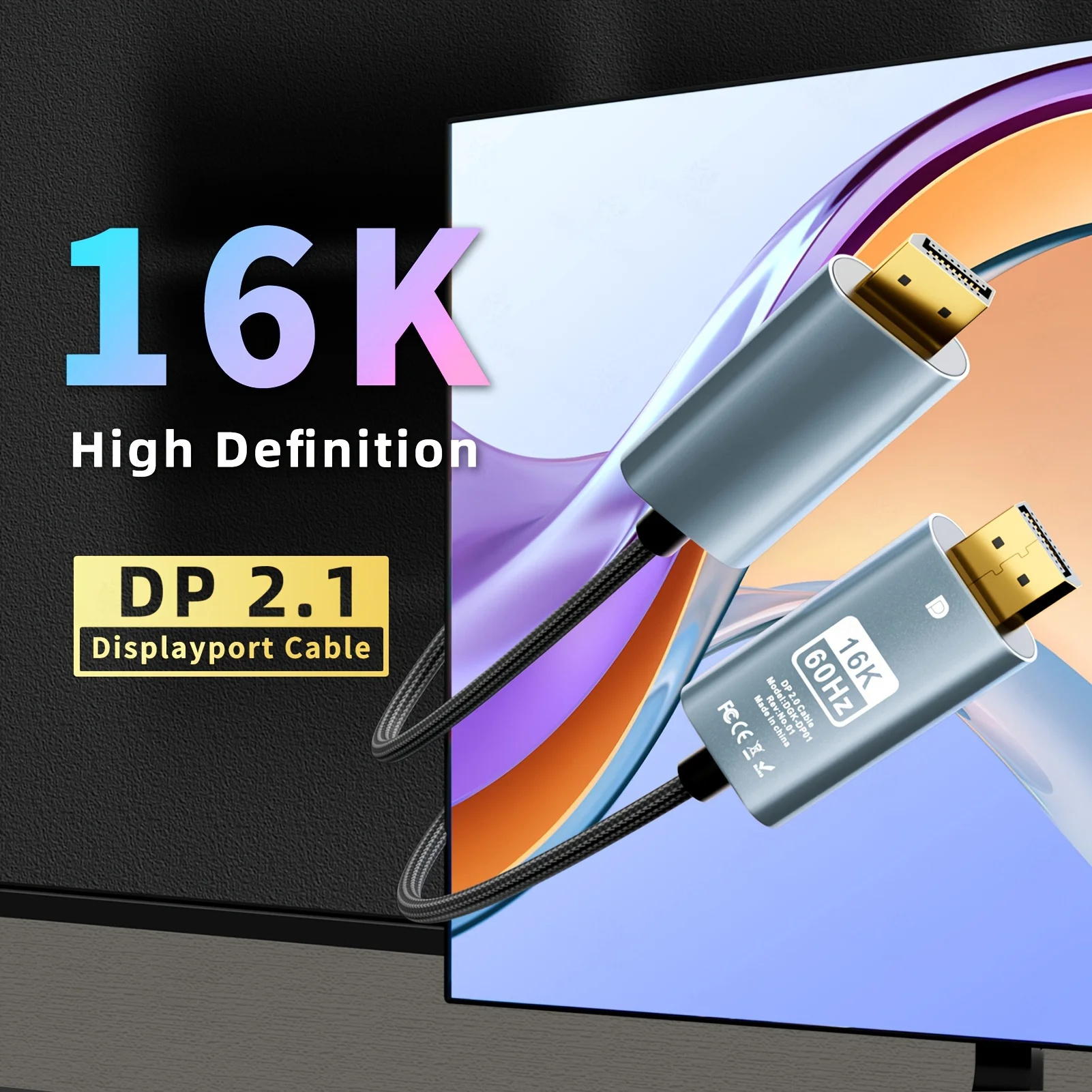 16K Displayport 2.0 Cable Downwards Compatible with 8k,1080P etc,support all Displayport devices such as TV's,Monitors, Computer