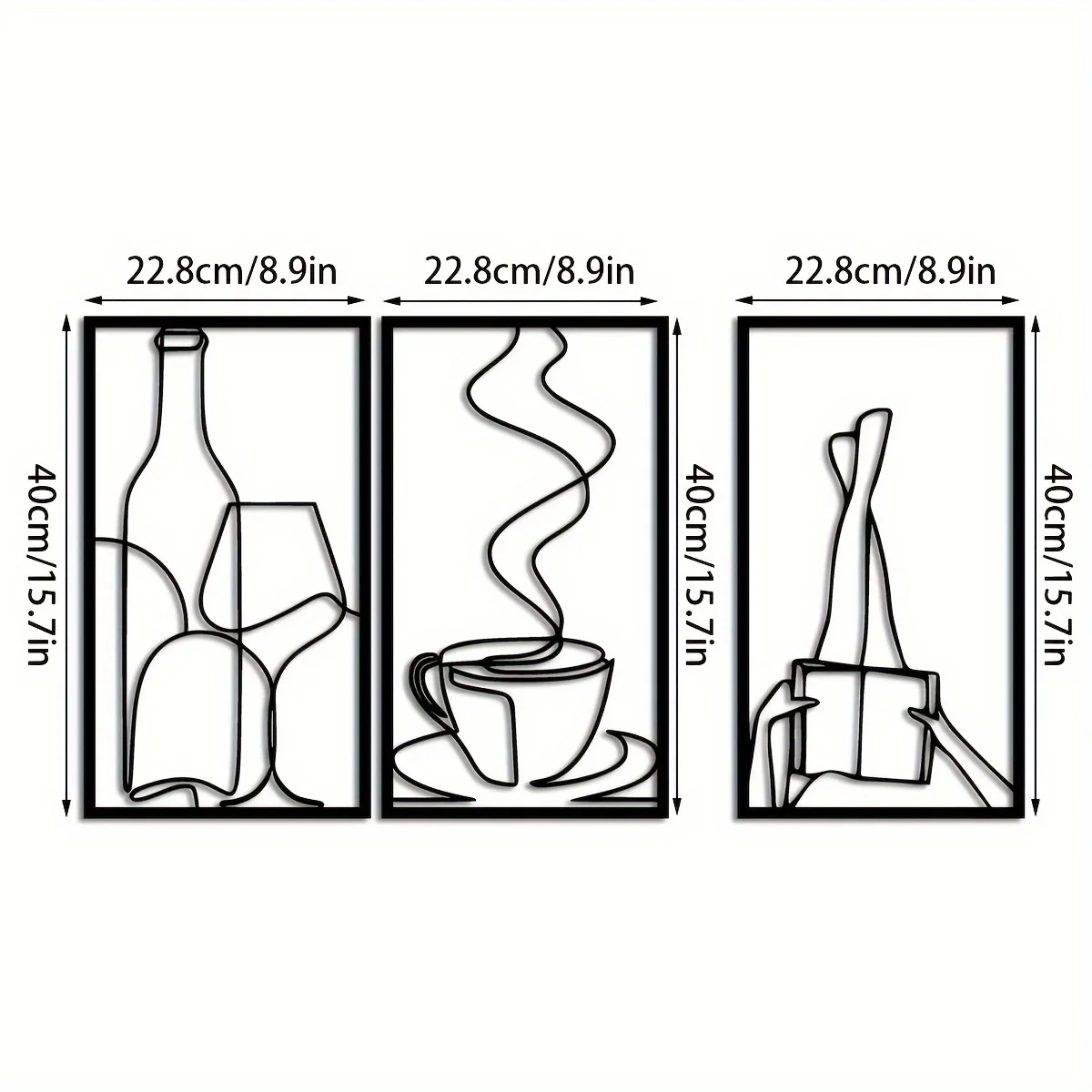 Set Of 3 Minimalist Bookish Metal Wall Art, 22.61cm*39.88cm, Book Lover Line Art Metal Decor, Coffee Lover Minimalist Wall Art