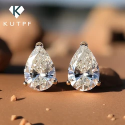 Brincos de moissanite real em forma de gota d'água, 1/2/4 quilates, com certificados, prata 925, corte de pêra, laboratório, diamante, brinco para mulheres e homens