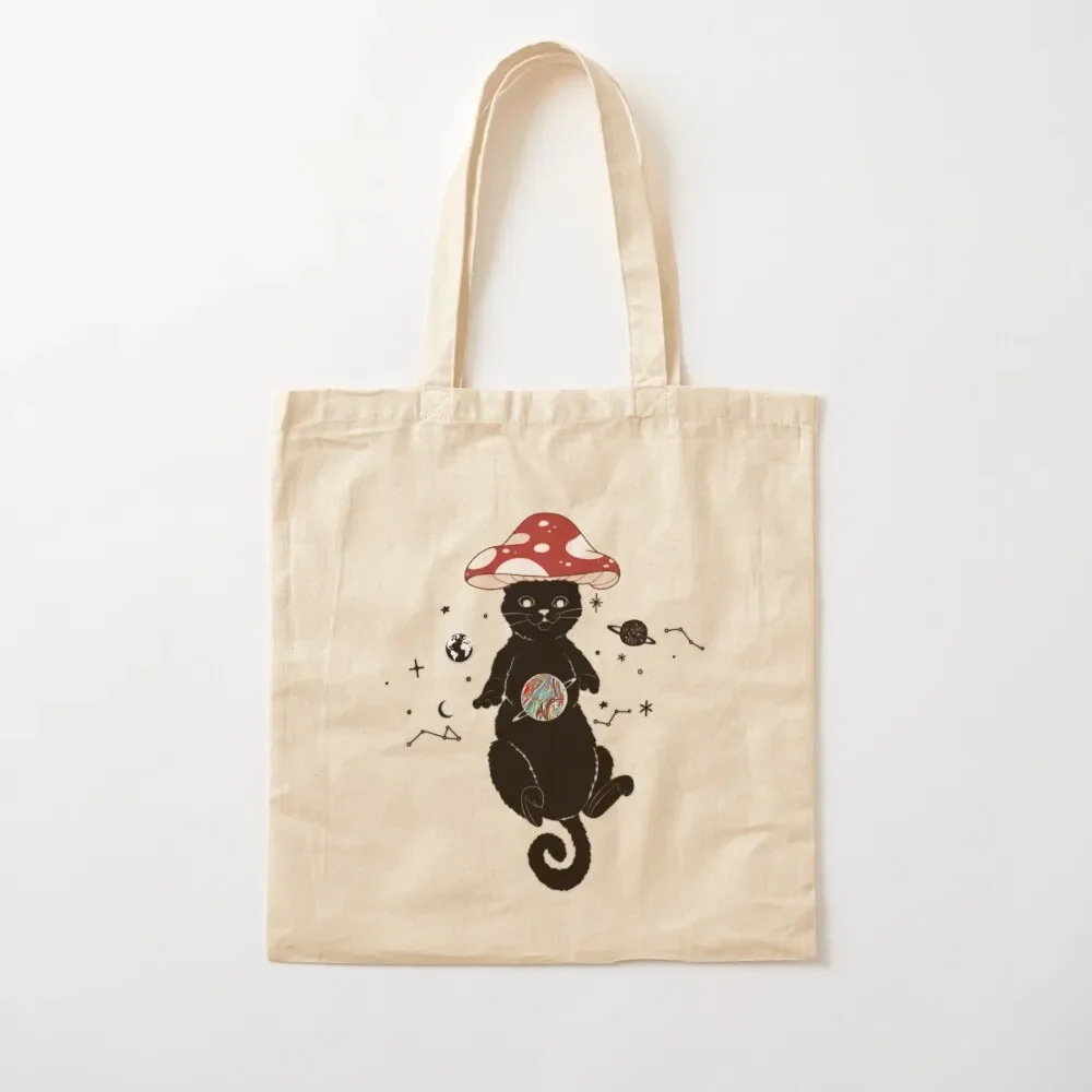 

cat fly with a Mushroom Hat in space Tote Bag eco bag folding Handbags Tote Bag