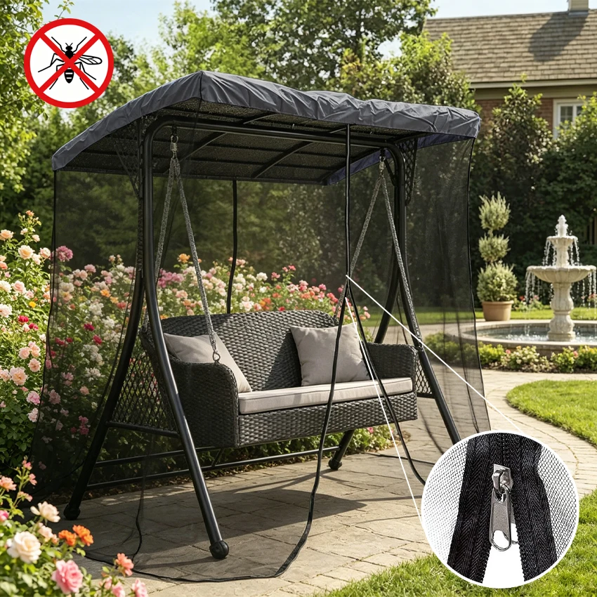 

Patio Swing Mosquito Net Breathable Fine Mesh Outdoor Swing Chair Bug Screen with Fixing Tie Straps Waterproof Top Net Cover