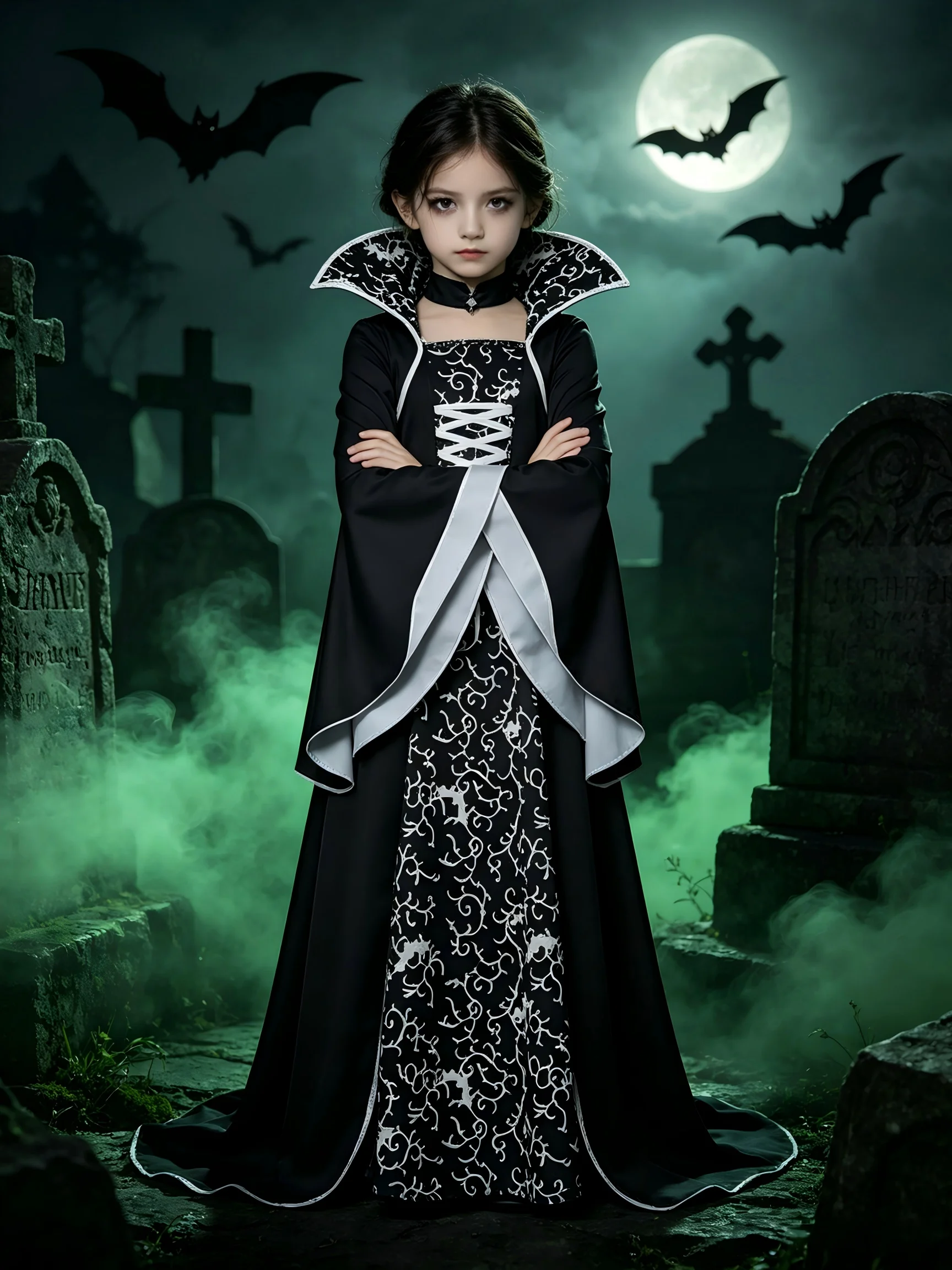Kids Gothic Halloween Fancy Dress Girls Vampire Theme Long Robe Costume Complete Accessory Set Holiday Carnival Party Dress Up