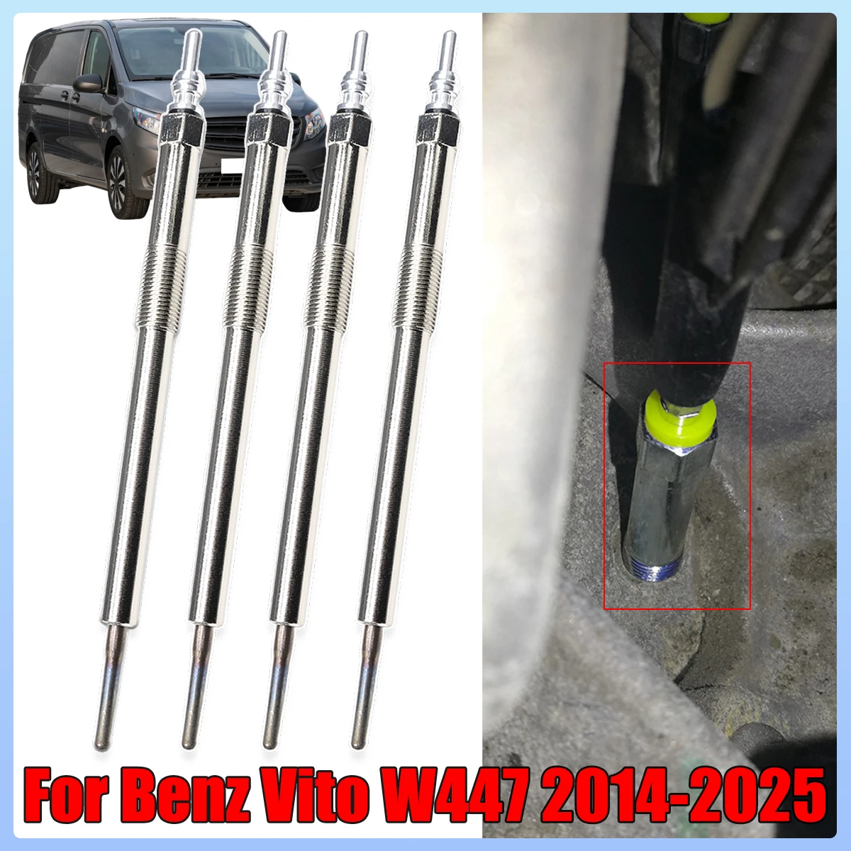 

4Pcs Car Diesel Heater Nickel Plating Glow Plugs 4.5V 6221590001 Replacement Parts For Mercedes-Benz Vito W447 2014-2025 2.5 dCi