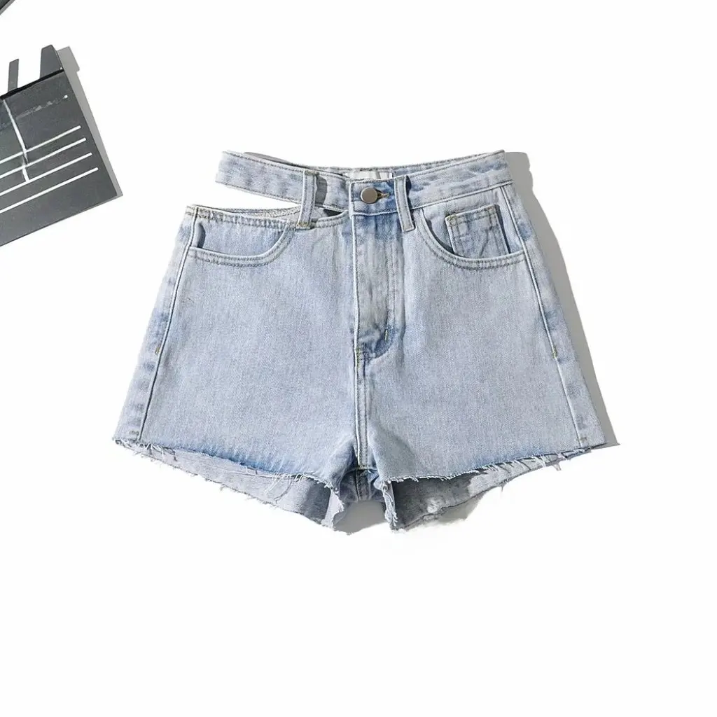 

Женские джинсовые шорты с высокой талией в европейском и американском стиле с боковой талией и широкими штанинами, свободный крой, летнее новое поступление