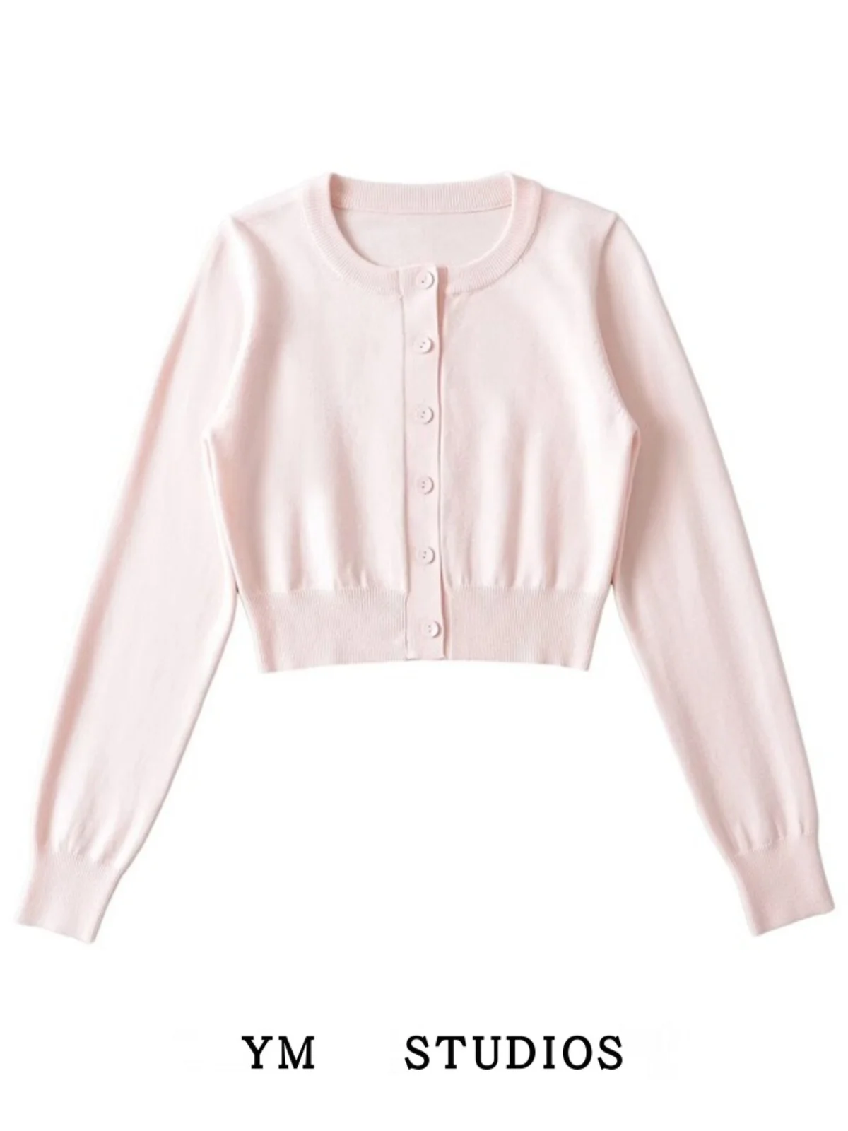 

Sweet Pink round Ne Knitted Open Cardigan ort Sweater Bore Hole Sle Autumn Single Button Women's Faion Slim Fit Long ...