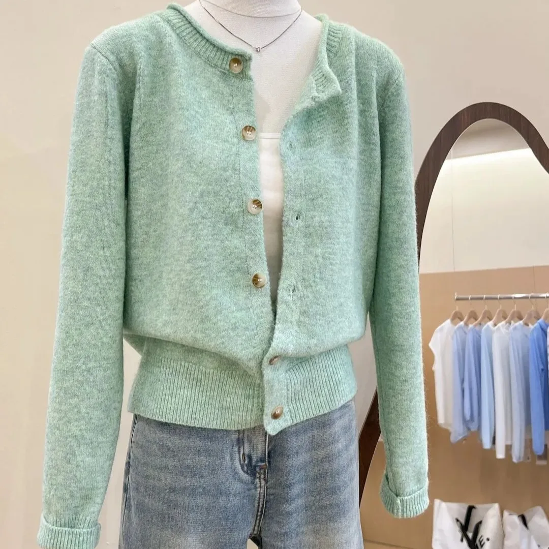 Spring Autumn New Round Neck Single Breasted Knit Cardigans 2026 Women's Sweet Gentle Long Sleeve Sweater Outerwear Female Tops