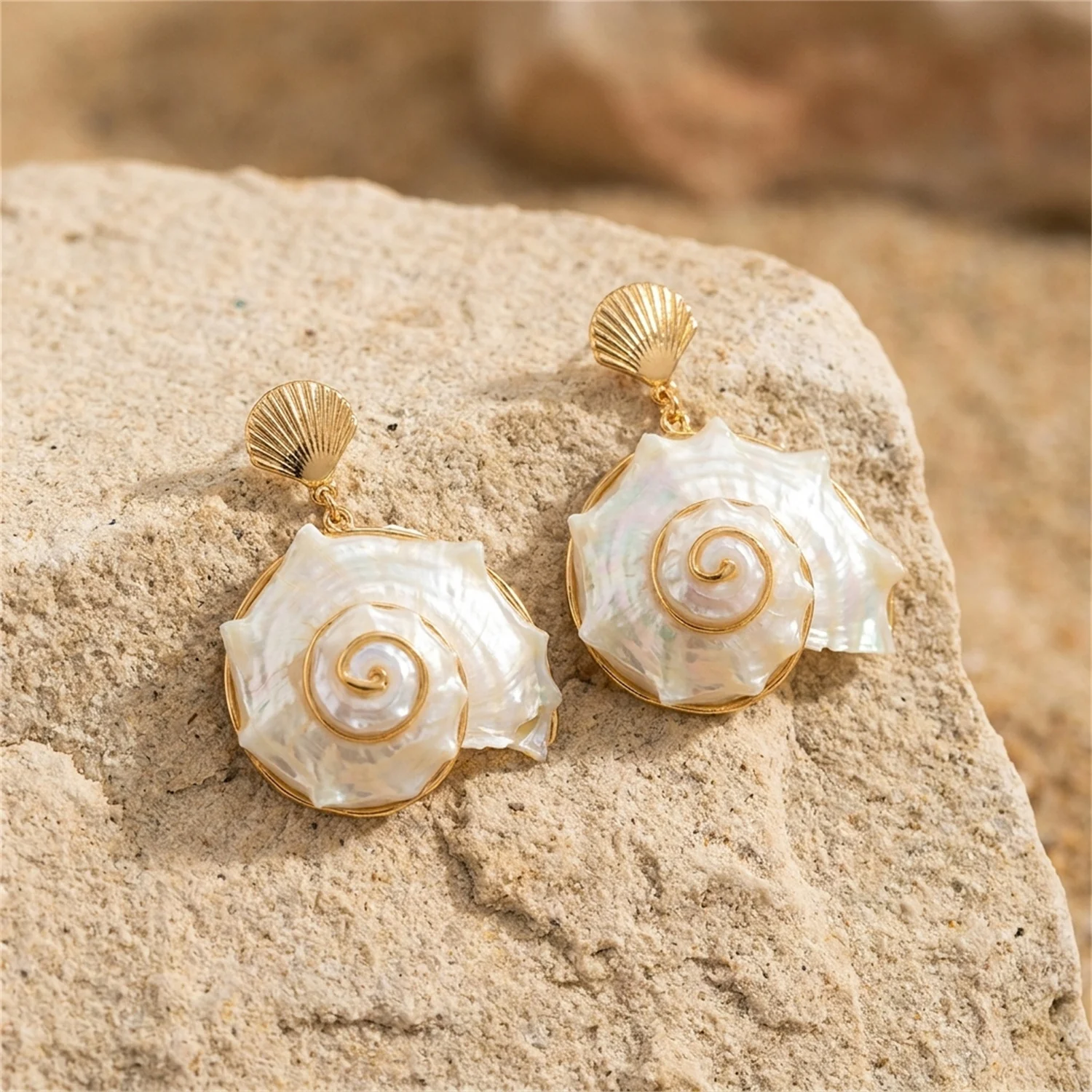 Ocean White Shell Conch Pendant Earring For Women Unique Wire Wrapped Conch Starfish Dangle Earring Summer Beach Holiday Jewelry