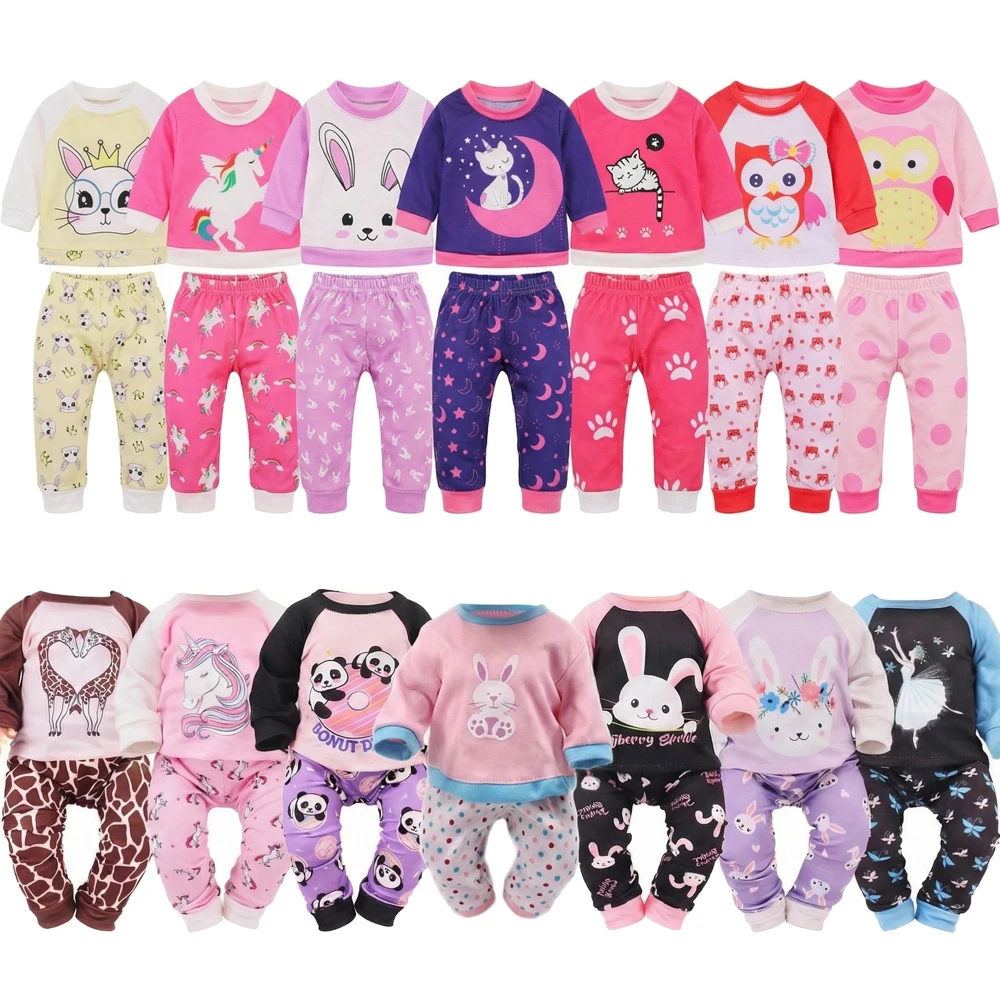 2 Pcs/Set Kawaii Animal Pajamas Suit For 43cm Baby Doll Clothes Accessories And 18 Inch American Doll Girl's Toys Our Generation