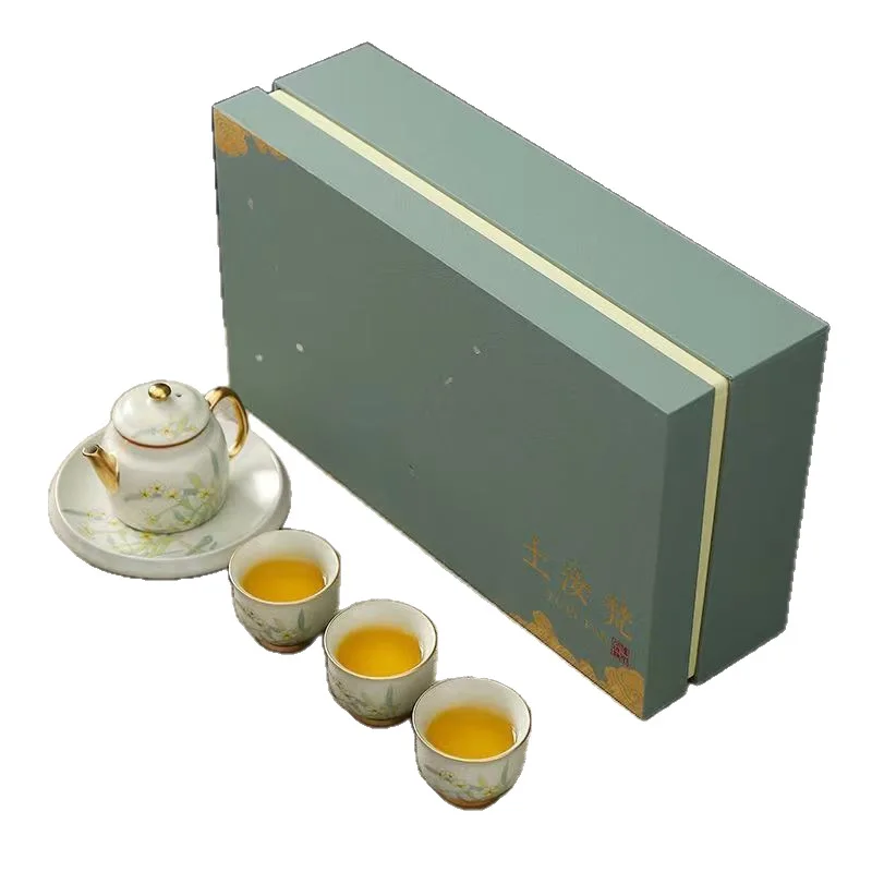 

Magnolia Flower Ru Kiln Tea Set Business Gift