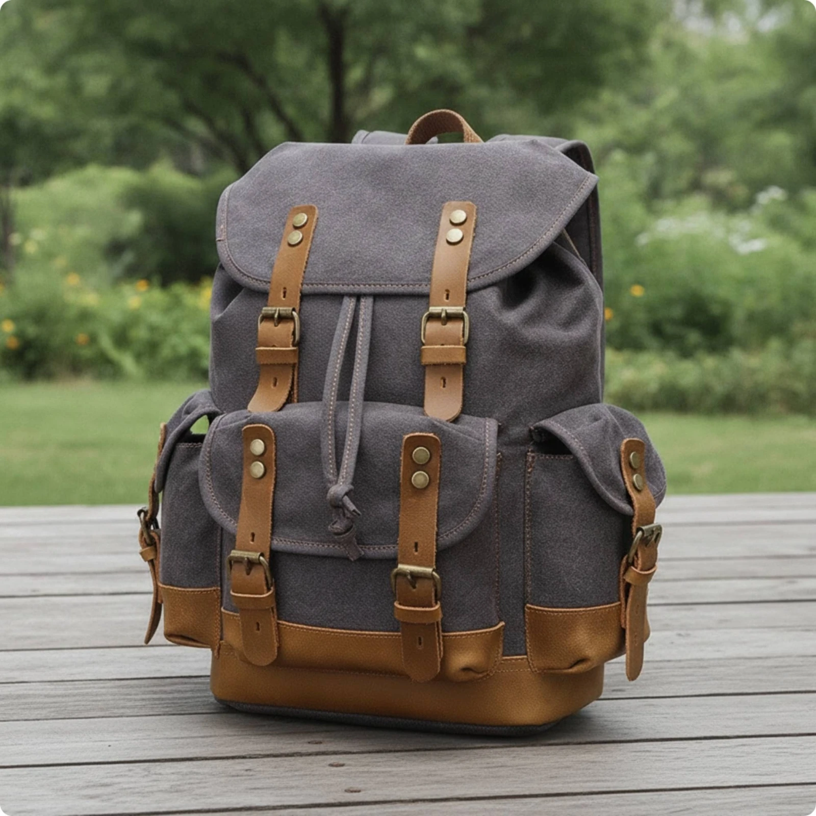 Canvas Backpack Utilitarian Backpack with Pockets Rucksack Casual Adjustable for Students, Everyday Carry, Commuting