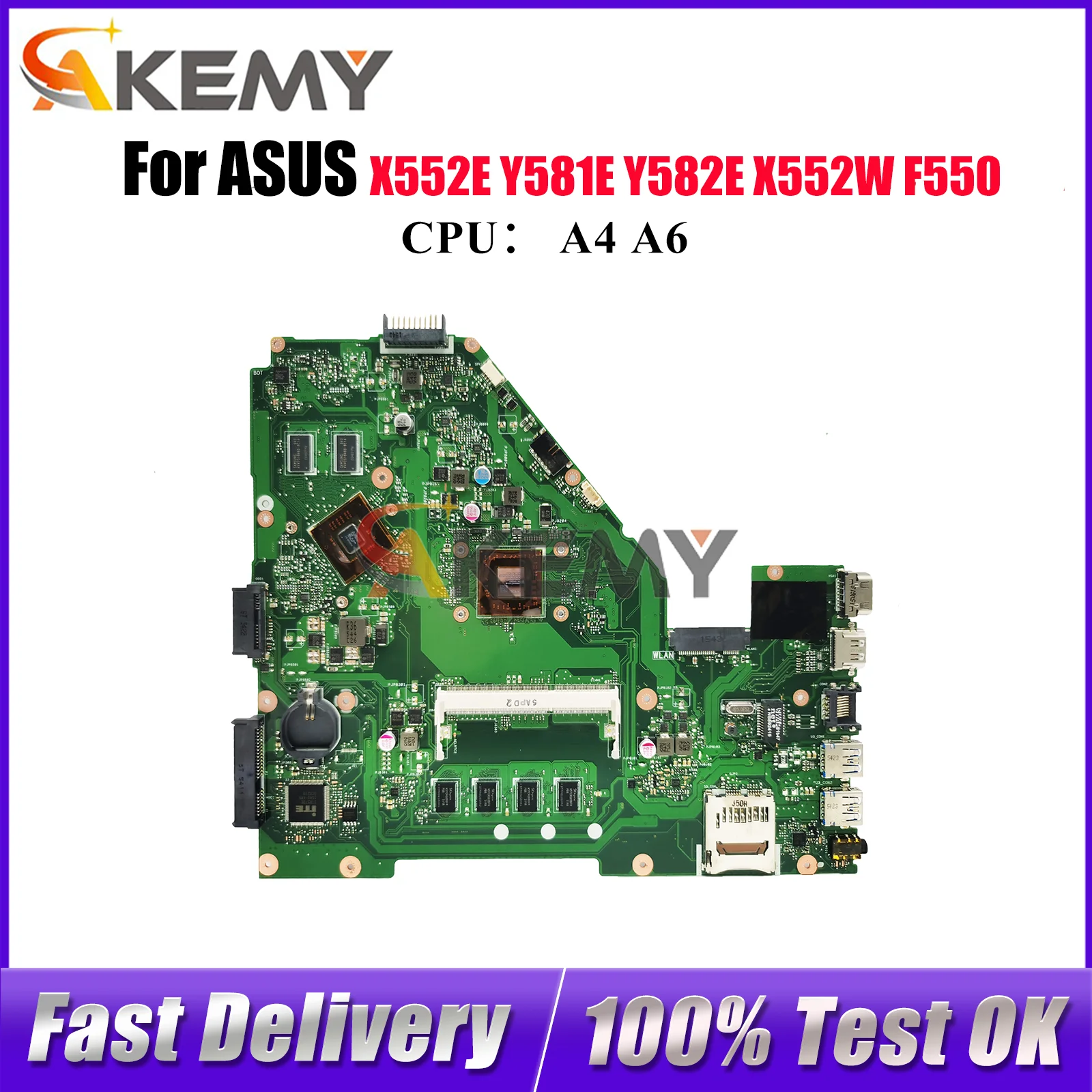 

X550WE Laptop Motherboard For ASUS VivoBook F550WE X550WE X550W Y582E Y581E X552W X552EP Notebook Mainboard With A4 A6 CPU stk