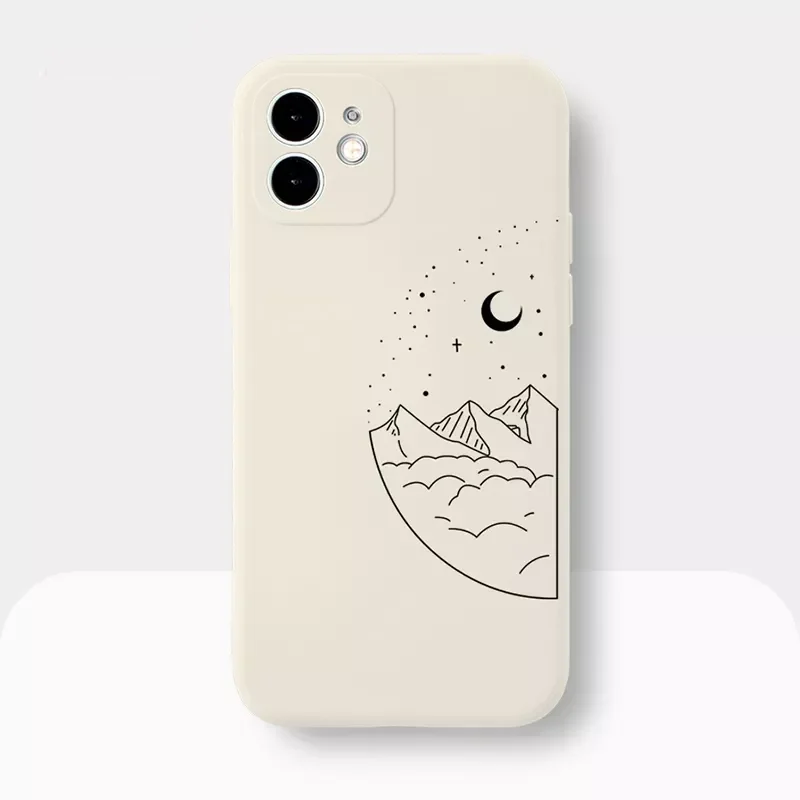 Couple Cartoon Aesth Sun Moon Silicone Shockproof Phone Case for Apple iPhone 15 14 13 12 11 Pro Max X XR 8 7 Plus Mini SE Cover