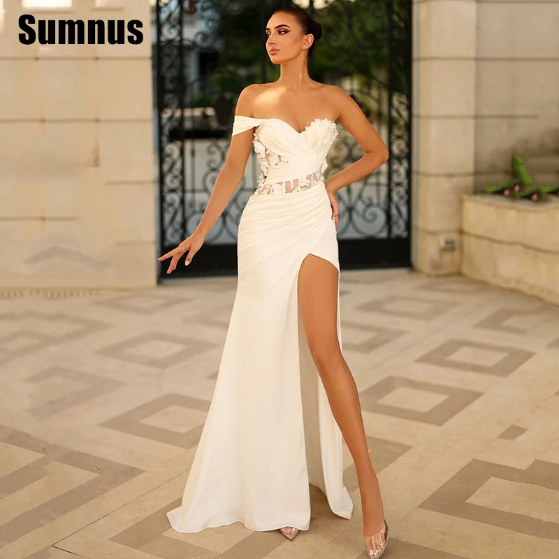 

Sumnus Elegant Mermaid Wedding Dresses One Shoulder Illusion Floor-Length Bridal Gowns High Split Bride Dress Customized