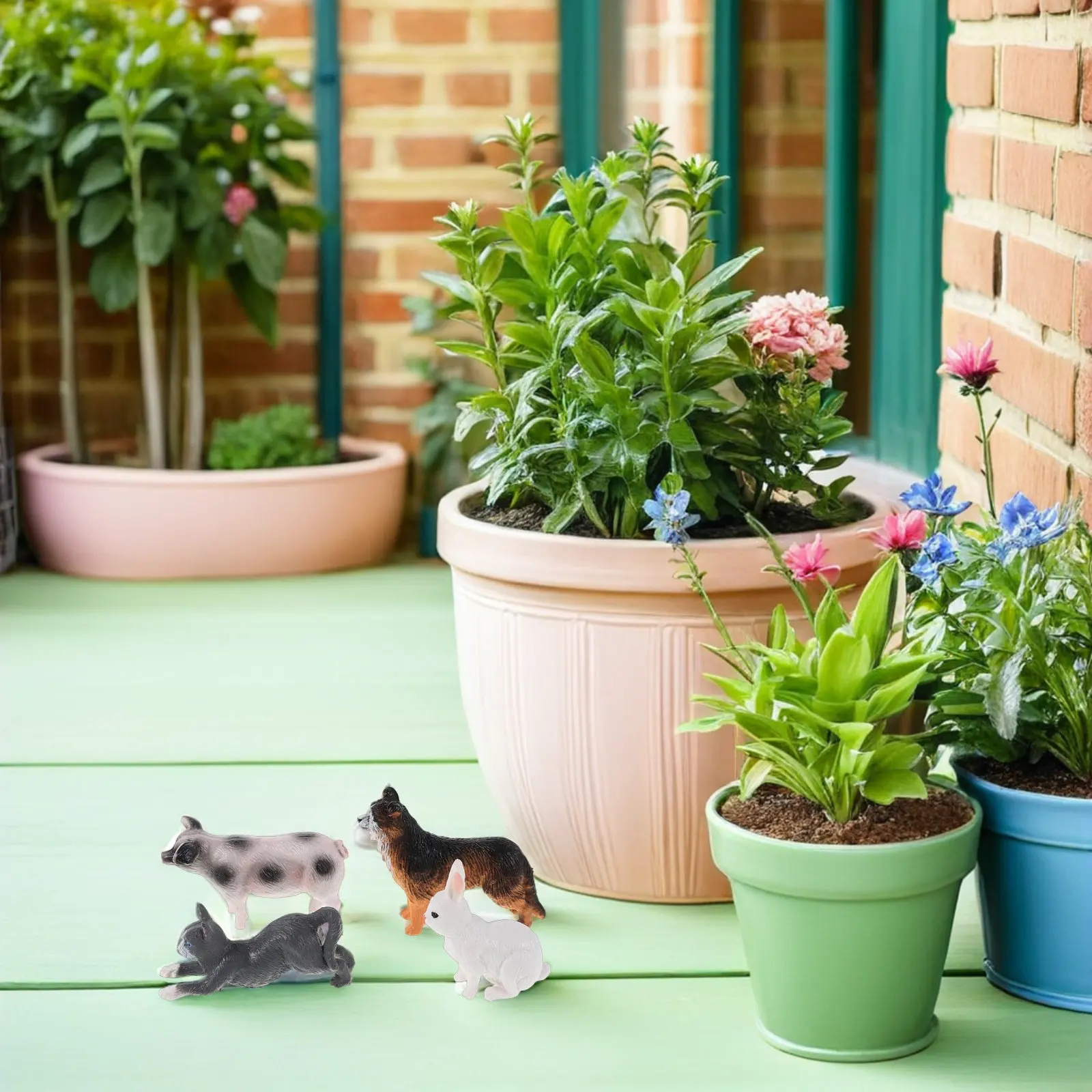 4Pcs Farm Animal Mini Landscape Decor Realistic Plastic Pig Dog Cat Rabbit Easter Cake Topper Educational Indoor Outdoor
