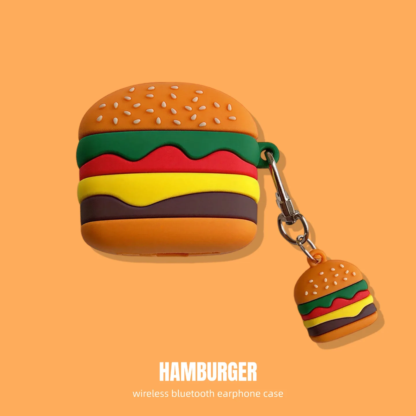 For Airpods 5 Case 2026,3D Hamburger Silicone Earphone Case For Airpods Pro 3/Airpods Pro 2/Airpods 4 3 2 1 Case With keychain