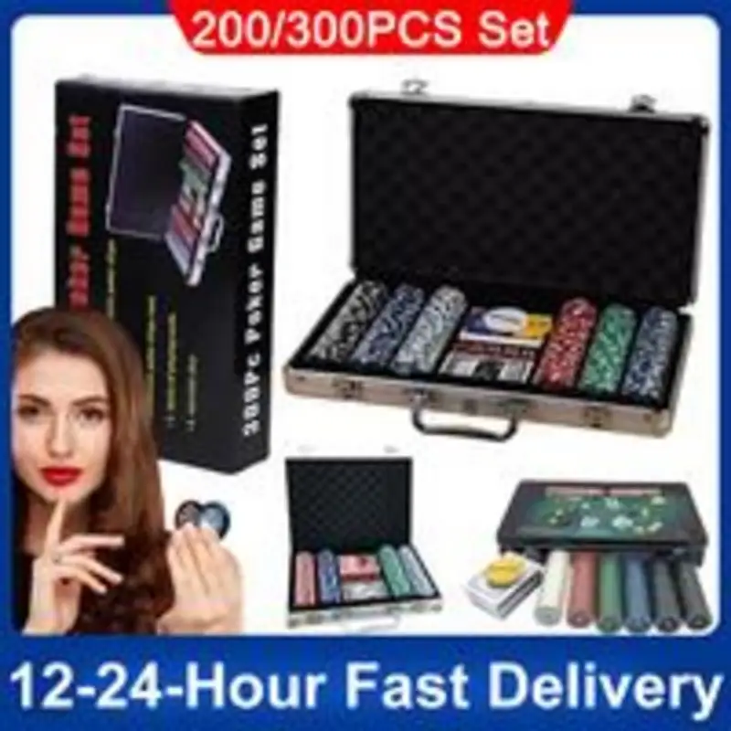 300PCS  Poker Chip Set Complete Poker Playing Game Set With Aluminum Carrying Case Poker Chips Counting Counters Poker Chips Set