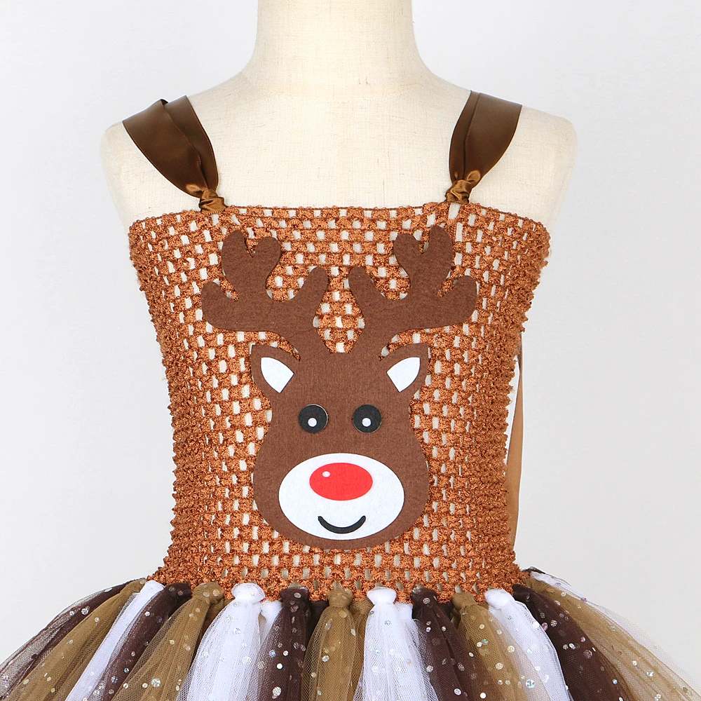 Sparkle Christmas Deer Costumes for Baby Girls Reindeer Halloween Tutu Dress Kids Animal Elk Outfits Children New Year Clothes