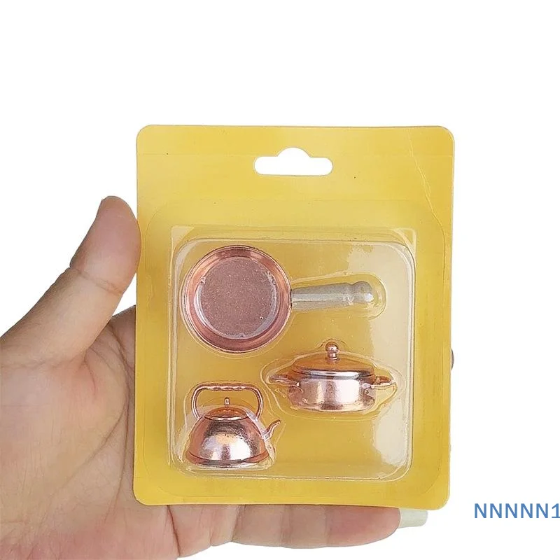 Dolls House Furnishing 1/12 Scale Kitchen Cookware, Pan Pot Kettle Set, Miniature Home Decor Accessories